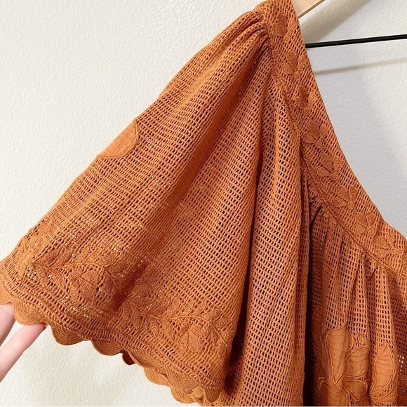 By Anthropologie One-Shoulder Short Sleeve Lace Top Cedar Rust Size Small NEW - Picture 6 of 10